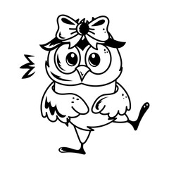 Cute bird dancing icon in doodle style 