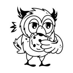 Doodle style cartoon of owl eating cookie 
