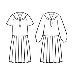 学生服（セーラ服・夏服）のイラスト（線画）