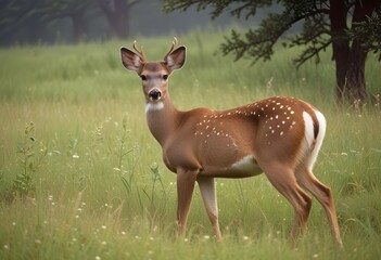 Fototapeta premium A beautiful deer close up standing in the middle of a meadow
