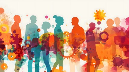 Vibrant silhouettes perspective concept, diverse silhouettes in vibrant colors creative workshop digital art abstract environment artistic perspective