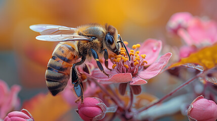Honey bee (Apis mellifera) on a flower. Macro