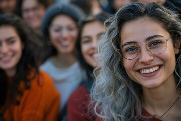 Beautiful women of various ages and genders smiling and laughing, some wearing eyeglasses, in a well-groomed beard.