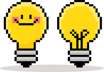 pixel art  Light bulb  vector game 8 bit lamp icon logo. Idea icon