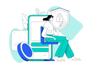 Online shopping payment security character flat vector concept operation hand drawn illustration
