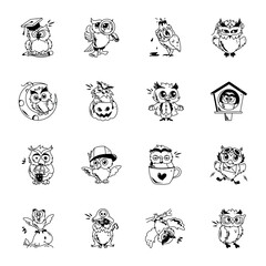 Latest Bundle of 16 Owl Activities Doodle Icons 

