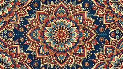 Mandala indian paisley pattern vector seamless. Flower medallion motif print. Boho ethnic ornament for batik. Arabic design for wallpaper, woman scarf, curtain textile, gypsy carpet, blanket.
