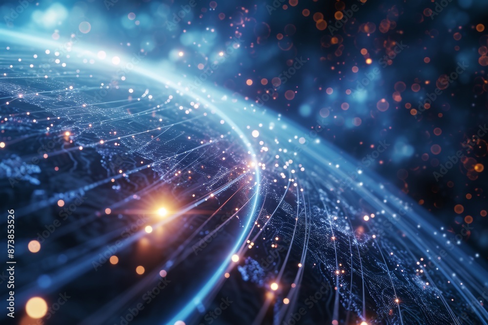 Poster a globe with interconnected lines symbolizing global connectivity, futuristic computer network conne