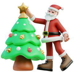 Santa Decorates Christmas Tree