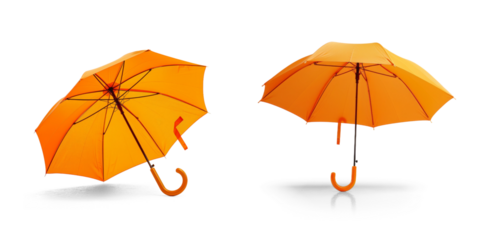 Two orange umbrellas are shown in a white or transparent background