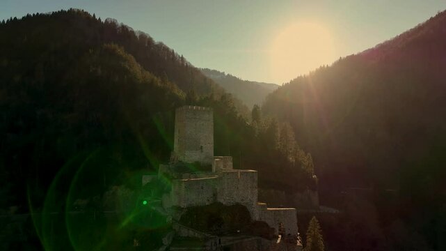 Historical Zilkale (Zil Kale) Castle located in Camlıhemsin, Rize and Kackar Mountains in the background
