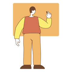 Boy High School Student Cartoon Character Illustration is Writing on Board