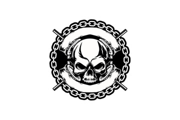Human Skull with cross barbell vector logo design template