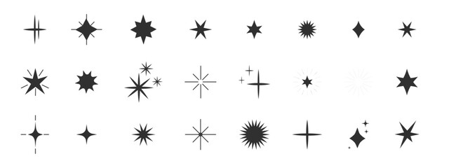 Set shine sparkle icon glare,light,blink star minimal shape, burst and rays decoration. Twinkle magic comic shine isolated on white background.