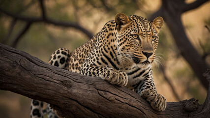 Leopard Climbing a Tree in the African Savanna