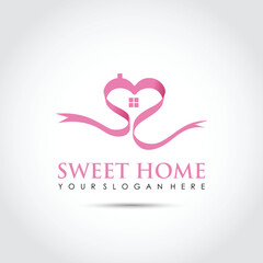 Sweet Home Logo Template. Real Estate Logo. Love and House Image. Vector Illustrator