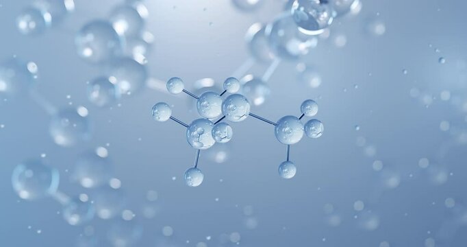 Trimethylamine, rotating 3D model of trimethylated derivative of ammonia, seamless looped video, molecular structure with selective focus