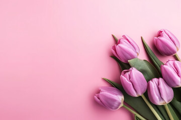 Composition Of Tulip Flowers On Pink Background For Love And Romantic Concepts With Copy Space - Generative AI