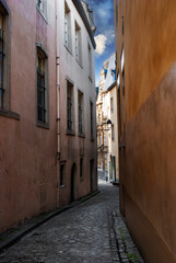 Fototapeta premium Pedestrian walkway in old part downtown Luxembourg city summer time