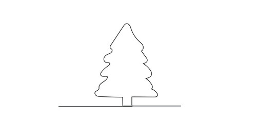 Continuous one line Christmas tree.Hand drawn Christmas tree isolated on white background. Linear style.