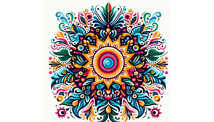 Colorful alpona image silhouette vector style, white background