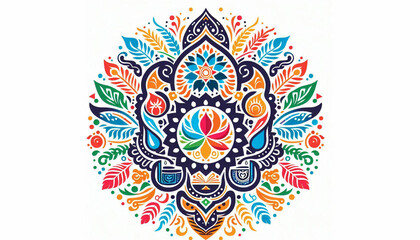 Colorful alpona image silhouette vector style, white background