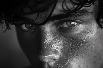 Obraz premium Black and white portrait of a person with a wry smile.