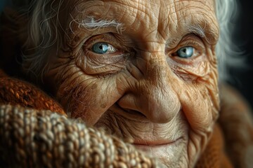 Elderly person with a serene smile.