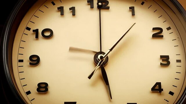 Analog wall clock spinning animation through the hours,