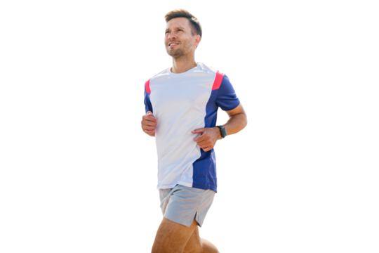 Male runner in sports uniform, jogging athlete training, cut out.
