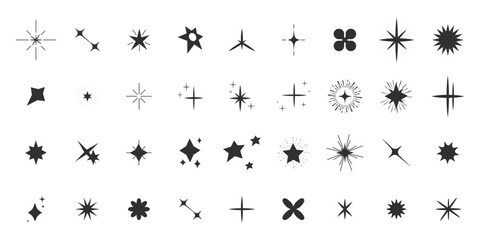 Set shine sparkle icon glare,light,blink star minimal shape, burst and rays decoration. Twinkle magic comic shine isolated on white background.