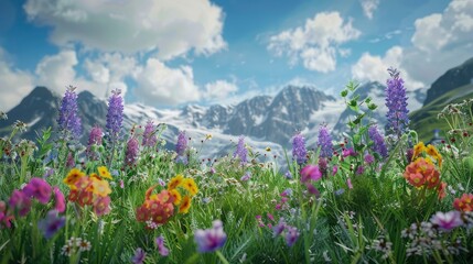 Obraz premium Swiss Alps Flowers Blooming Against A Backdrop Of Mountains