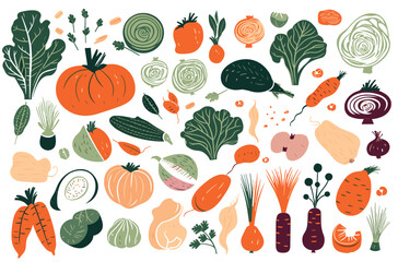 Vegetables seamless pattern of vegetables with different elements