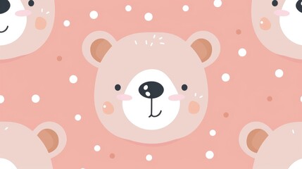 Fototapeta premium Adorned with a charming cartoon bear face design on a delightful pink background this seamless pattern exudes cuteness