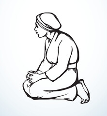 Vector drawing. Woman sitting on the ground