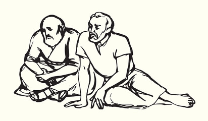 Vector drawing. Man sitting on the ground