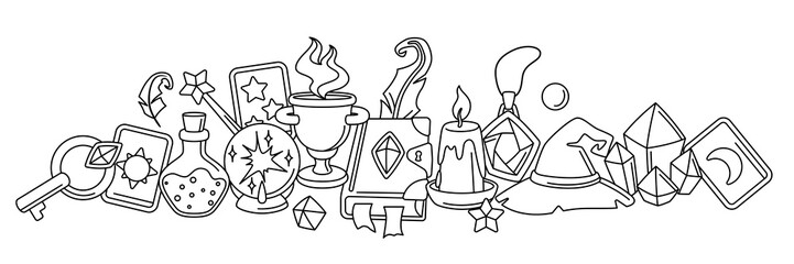 Background with magic items. Witchcraft alchemy mystery elements.