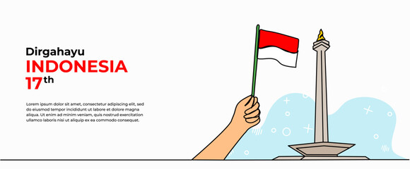 Vector illustration of indonesian independence day.Modern flat in continuous line style.