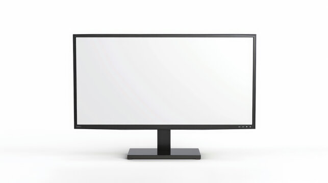 A widescreen LCD monitor with no back frame stands alone on a white background. In front is a TV or computer screen with a work path.