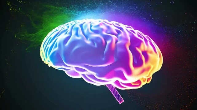 Concept art of a human brain exploding colorful particles