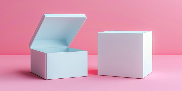 Create a promotional image for a subscription box service, showcasing three sleek and simple white boxes