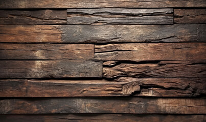 Obraz premium Rustic wood background with aged, textured planks displaying natural grain and weathered details