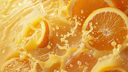 orange juice, splash swirl, orange slices.