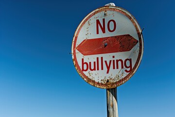 No bullying. Discrimination. Bullying free zone. No one deserves bullying. Social issues. School. Kids face bullying from time to time. Prohibited, forbid. Bully