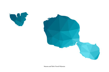 Vector isolated illustration icon with simplified blue silhouette of Tahiti and Moorea island map. Part of French Polynesia. Polygonal geometric style. White background