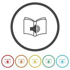 Audio book icon. Set icons in color circle buttons