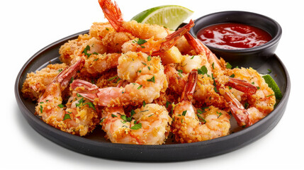 Fototapeta premium Crispy breaded shrimp platter, ready to serve