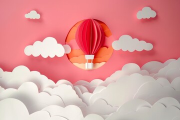 Obraz premium a very simple minimalist simple construction-paper illustration of a sky with a hot air balloon in the center of the frame 