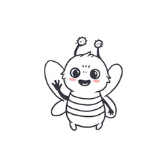 Obraz premium cute Bee isolated on white background for coloring pages, magazines. Cartoon character. Sketch, doodle. Funny Bee. Vector