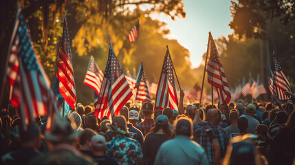Fototapeta premium Celebrating Independence Day in US. Independence day. Liberty enlightening the world. American Celebration Usa Flag And Fireworks At Sunset. USA flag with fireworks background for 4 july independence